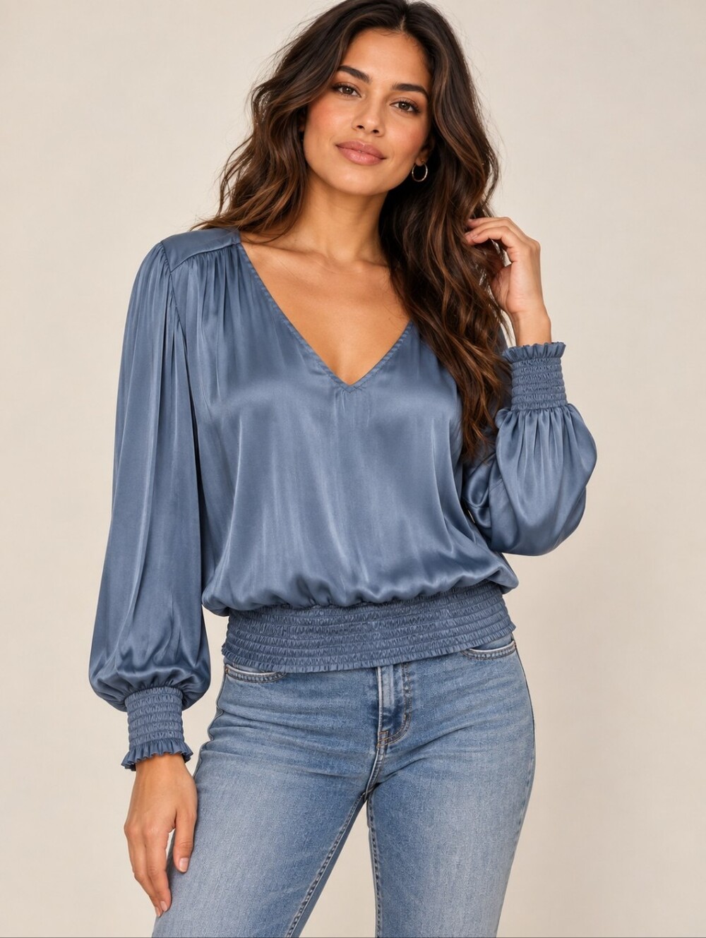 ❤️ JOIE SATIN V-NECK BLOUSE / TOP, LARGE